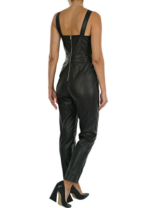 Kendall + Kylie Bustier Neck Tie Women's Leather Sleeveless One-piece Suit Black