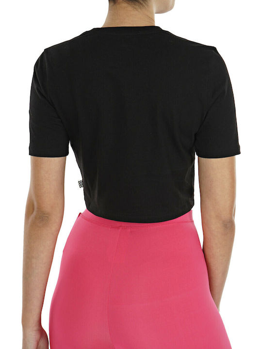 Flying V Γυναικείο Αθλητικό Crop Top Κοντομάνικο με V Λαιμόκοψη Μαύρο