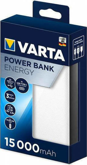 Varta Energy Power Bank 15000mAh с 2 USB-A порта и USB-C порт Бял