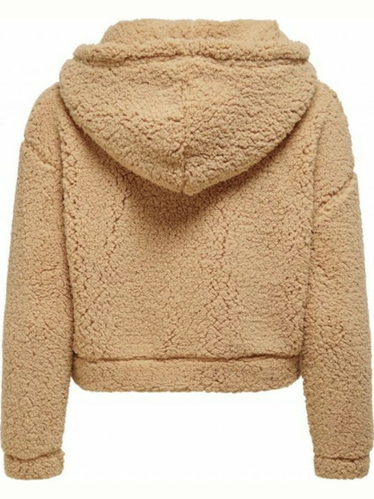 Only Women's Cropped Hooded Fleece Sweatshirt Beige