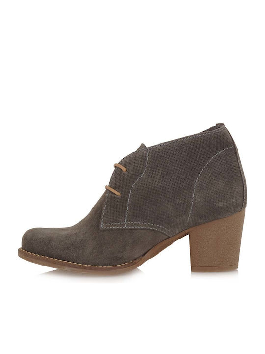 Suede Women's Ankle Boots with Medium Heel Gray