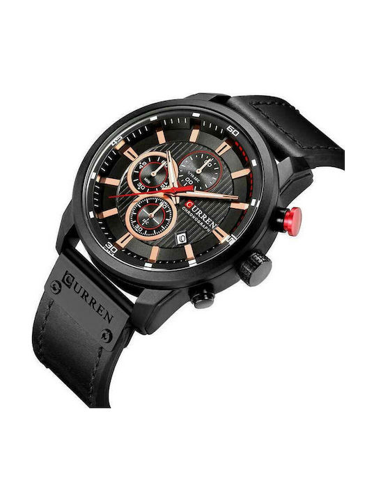 Curren Ανδρικό Ρολόι 43mm Χρονογράφος Μπαταρίας με Μαύρο Δερμάτινο Λουράκι
