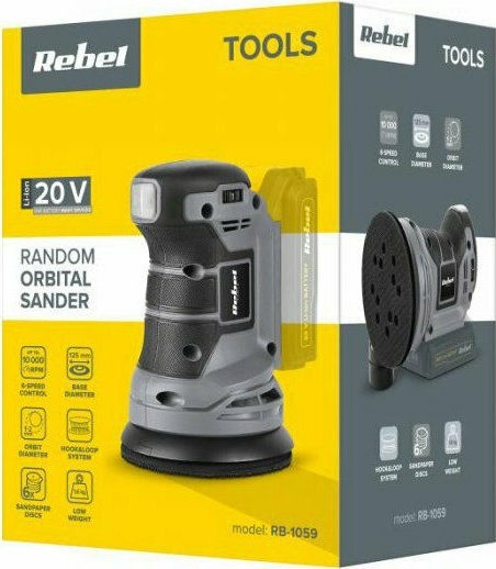 Rebel RB-1059 Solo Battery Powered Eccentric Sander 125mm Battery 20V with Speed Control and with Suction System RB-1059