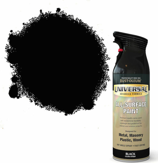 Rust-Oleum Спрей Боядисване Universal All-Surface с Блестящ Ефект черен гланц 400мл