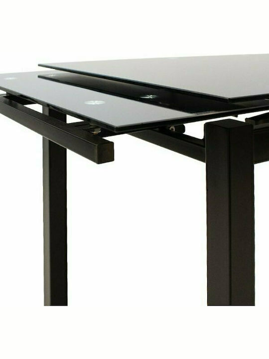 Finn Tisch Küche Ausziehbar mit Glasoberfläche Black Velvet-Black Metal 110(+60)x70x75cm