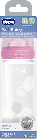 Chicco Glass Baby Bottle Well Being Anti-Colic with Silicone Nipple for 0+, 0+ m, months Pink Circles - Pink 240ml