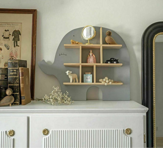 Kids Shelving Unit Elephant Wall Mount Gray 55x9x45cm