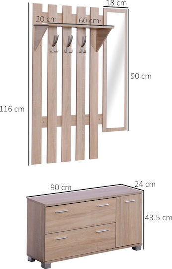 Έπιπλο Εισόδου με Καθρέπτη & Κρεμάστρα 90x24x43.5cm