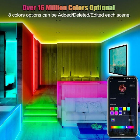 Αδιάβροχη Smart Ταινία LED WD300 Wi-Fi 12V RGB Φως 2x5m Τύπου SMD5050 με Τροφοδοτικό & Τηλεχειριστήριο