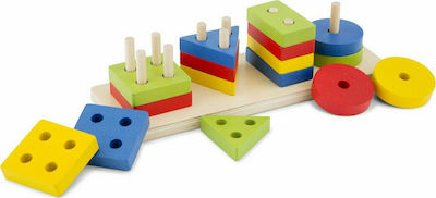New Classic Toys Παιχνίδι Στοίβαξης με Γεωμετρικά Σχήματα από Ξύλο για 12+ Μηνών