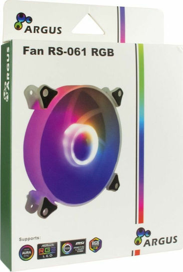Argus RS-061 Case Fan 120mm 1200rpm 35cfm with RGB Lighting and 4-Pin PWM Connection White