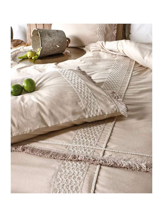 Kentia Duvet Cover Set Cotton King with 2 Pillowcases 220x240 Solange Beige