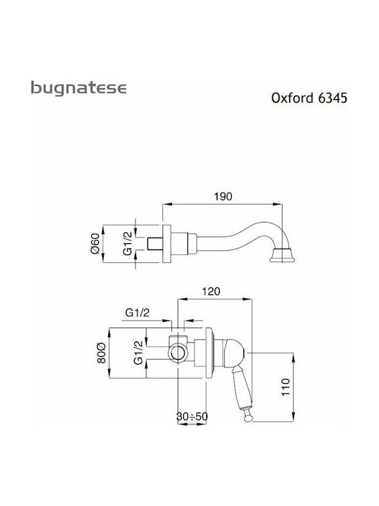 Bugnatese Oxford Σετ Μίκτης & Στόμιο Εντοιχισμού για Νιπτήρα 1 Εξόδου Black Matt 2 Οπών