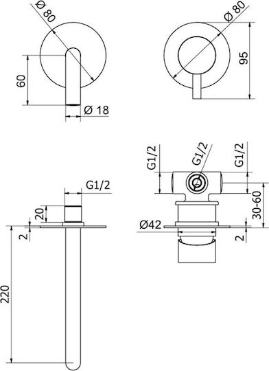 Teorema Jabil Total Σετ Μίκτης & Στόμιο Εντοιχισμού για Νιπτήρα 1 Εξόδου Black Matt
