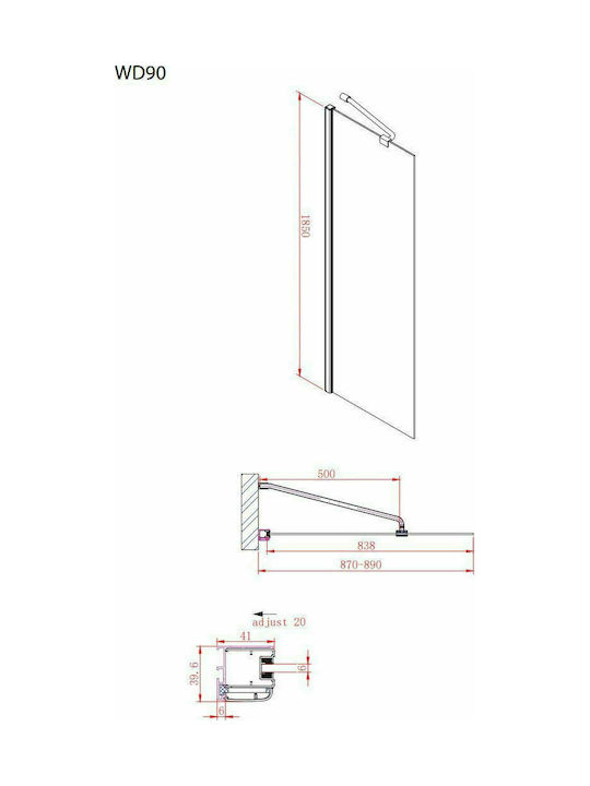 Devon Iwis Walk-in Διαχωριστικό Ντουζιέρας 67-69x185cm Clean Glass Chrome