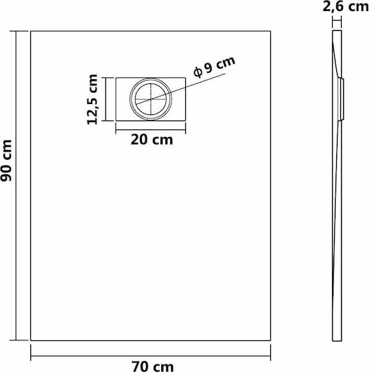 vidaXL Правоъгълена Акрил душ 90x70см Бял