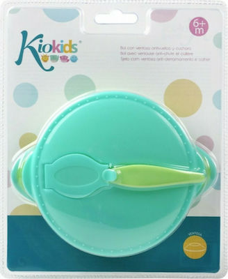 Kiokids Baby Food Container Set Μπολ με Βεντούζα με Καπάκι & Κουταλάκι 300ml made of Plastic Green 2pcs