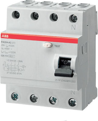 Abb FH204AC-40/0.03 Relee de Fază Scurgere de pământ 40A Tetrapolar cu Tensiune 400V 4x40A 30mA 26213