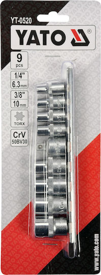 Yato Καρυδάκια Torx με Καρέ Υποδοχής 1/4" Σετ 9τμχ