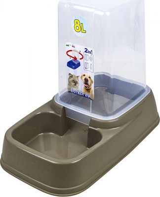 Media Wave Automatic Plastic Dog Waterer / Feeder 8lt Brown