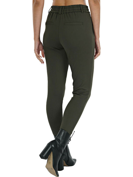 Only Women's High-waisted Fabric Trousers with Elastic in Slim Fit Khaki