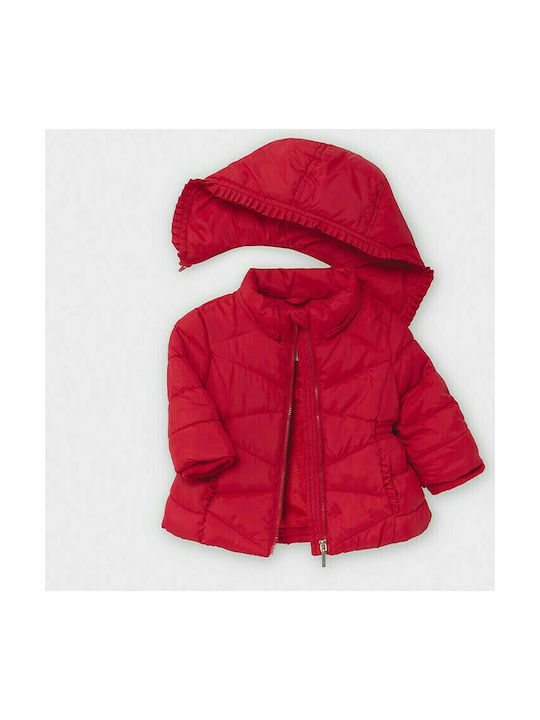 Mayoral Kids Quilted Jacket Long with Lining & Protection Hood Red