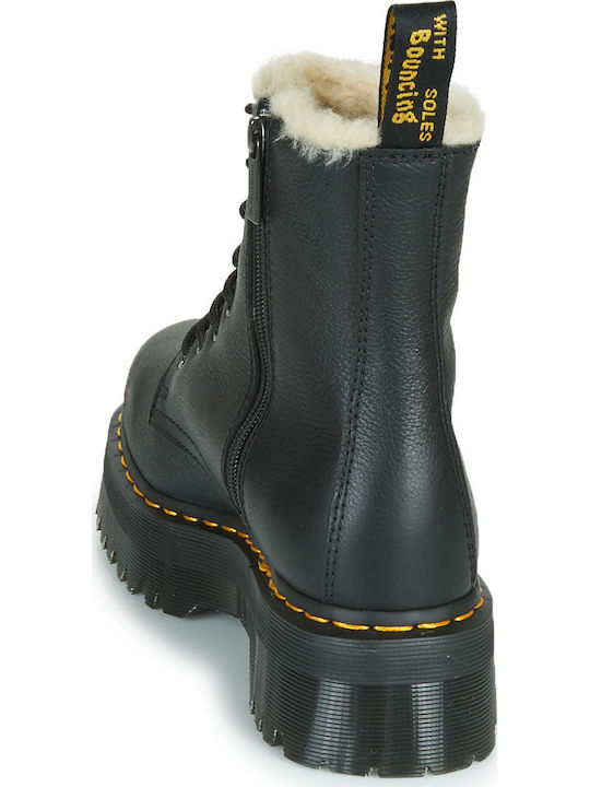 Jadon Faux Fur Lined Leather Women's Ankle Boots with Fur Black