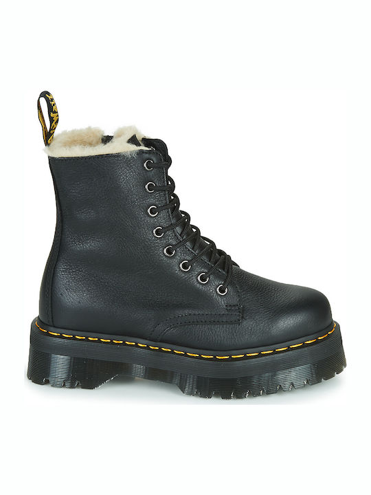 Jadon Faux Fur Lined Leather Women's Ankle Boots with Fur Black
