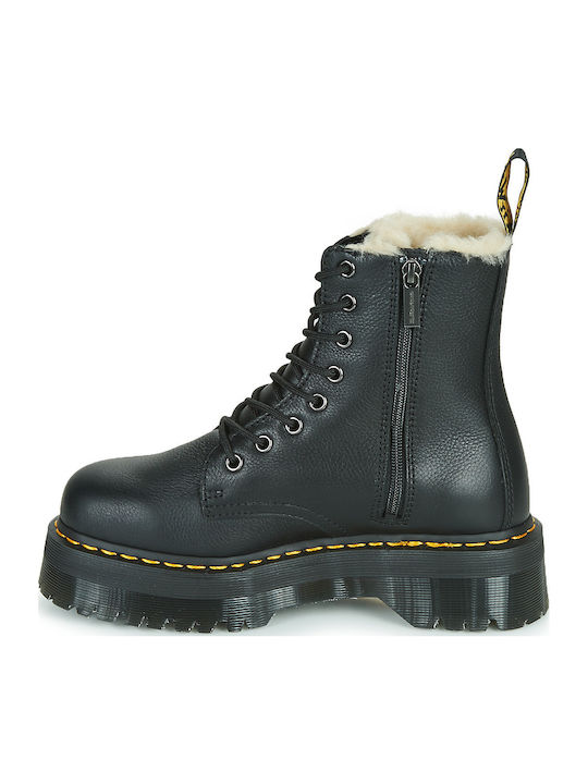 Jadon Faux Fur Lined Leather Women's Ankle Boots with Fur Black
