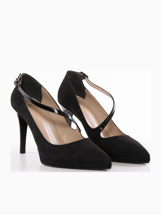 Suede Pointed Toe Stiletto Black High Heels
