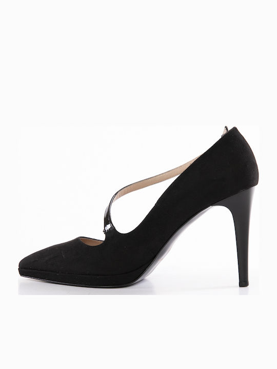 Suede Pointed Toe Stiletto Black High Heels