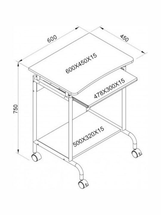 Computer Office Wooden Brown with Metal Legs 60x45x75cm