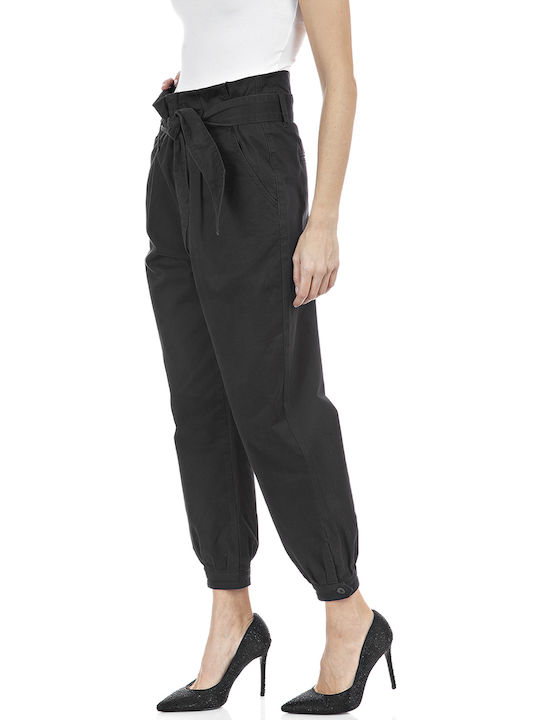Damen Hoch tailliert Stoff Hose Schwarz