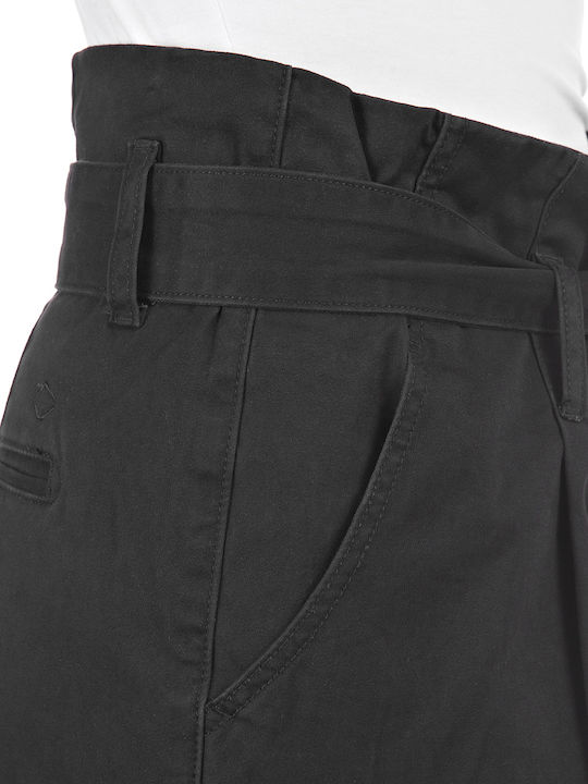 Damen Hoch tailliert Stoff Hose Schwarz