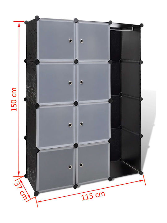 Triple Door Wardrobe Black and white 115x37x150cm