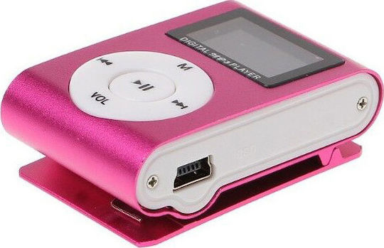 Mini USB Metal Clip MP3 Player (32GB) με Οθόνη LCD Ροζ