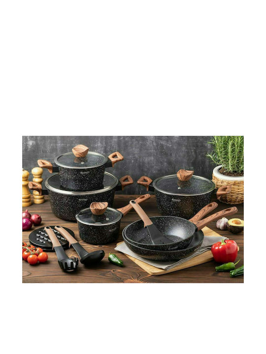 Edenberg Cookware Set of Aluminum with Ceramic Coating Black 15pcs