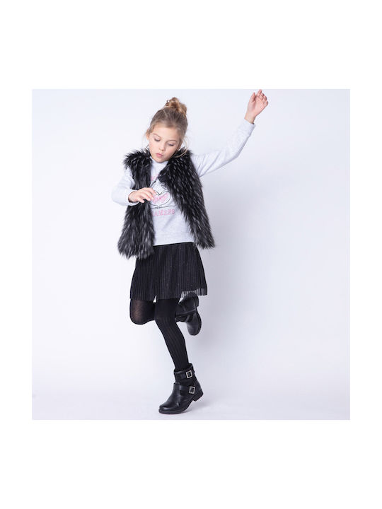 Sleeveless black grey cotton sleeveless jacket with button leather girl 3pommes