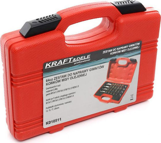 Kraft & Dele KD10511 Thread Repair Kit Made of Steel 13x1.5 / 15x1.5 / 20x1.5 / 17x1.50mm 64 Pieces