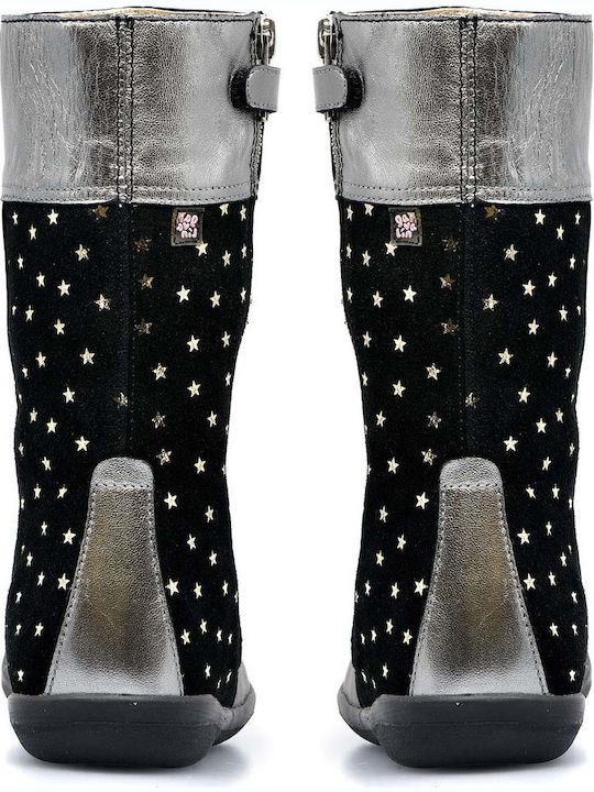 Suede Kids Boots with Zipper Black