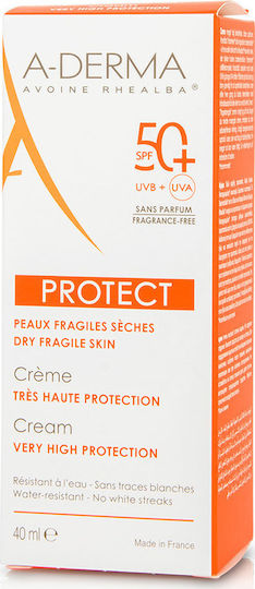 A-Derma Cream Protect Χωρίς Άρωμα Αντηλιακή Κρέμα Προσώπου SPF50 40ml