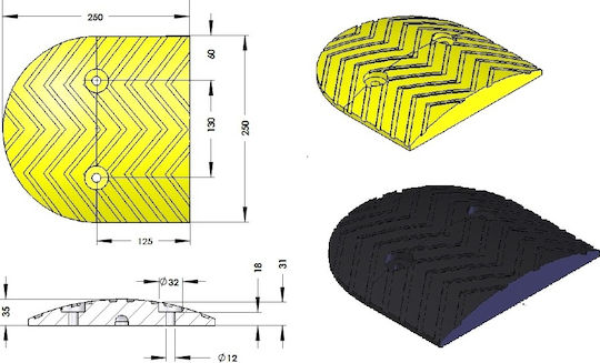 Doorado Защитна Рампа За Път 25x25x3.5см (Крайно Парче) В Жълт Цвят С Ширина 25см