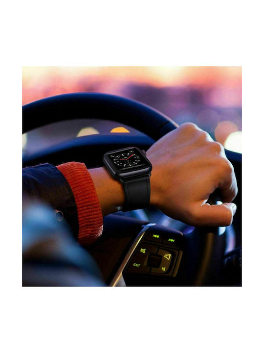Tech-Protect LeatherFit Λουράκι Δερμάτινο με Pin Μαύρο (Apple Watch 42/44/45mm/Ultra 49mm)
