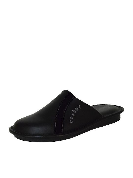 Men's Leather Slippers Black