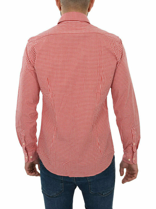 Barbour Men's Shirt Long Sleeve Cotton Checked Red