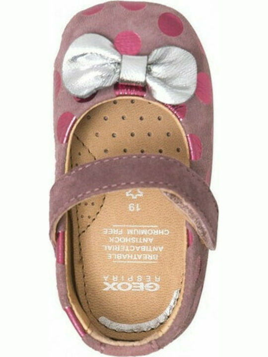 Geox Kids Anatomic Suede Ballerinas with Hoop & Loop Closure Pink