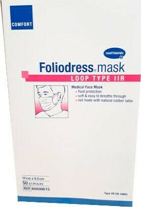 Hartmann Foliodress Mask Loop Type II R Μάσκα Προστασίας Μιας Χρήσης Χειρουργική Τύπου IIR Γαλάζια 1076930 50τμχ
