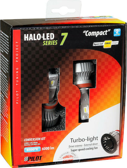 Lampa Λάμπες Αυτοκινήτου & Μοτοσυκλέτας Halo LED Serie 7 Compact H11 / H16 / H8 / H9 LED 6500K Ψυχρό Λευκό 9-32V 72W 2τμχ