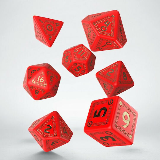 Q Workshop Runequest Dice Set Zaruri Roșu și Aur 7 bucăți QWSSRQU53