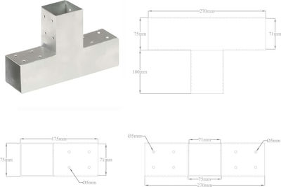 vidaXL Adaptor pentru Pergolă din Metal 7.1x7.1cm 1buc Figura T